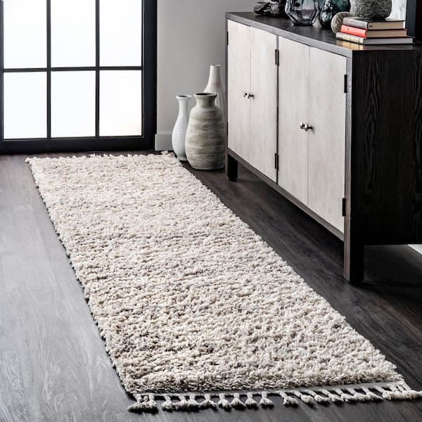 Contemporary Brooke Shag Ivory 2 ft. x 10 ft. Runner Rug