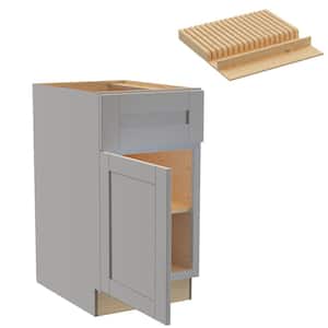 Washington 18 in. W x 24 in. D x 34.5 in. H Veiled Gray Plywood Shaker Assembled Base Kitchen Cabinet Left Knife Block