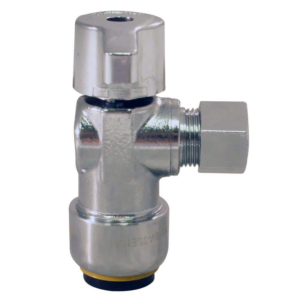 Chrome-Plated Brass Push-to-Connect Angle Stop Valve for Plumbing Fixtures