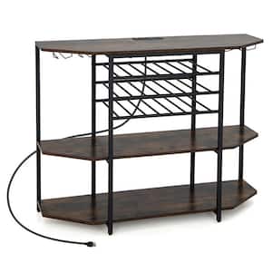Coffee Metal 47.5 in. Wine Bar Buffet Sideboard with Power Outlet