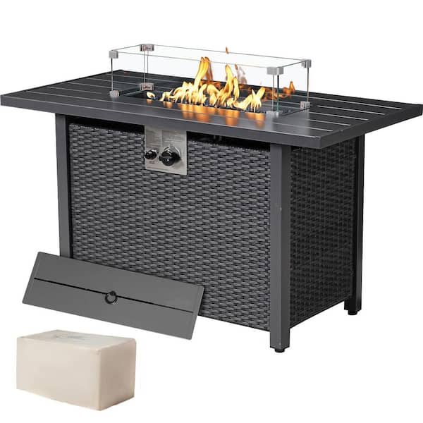 Werph Warm Your Life 43 in. 50,000 BTU Wicker Outdoor Fire Pit Table Rectangular Aluminum Tabletop with Cover Propane Gas