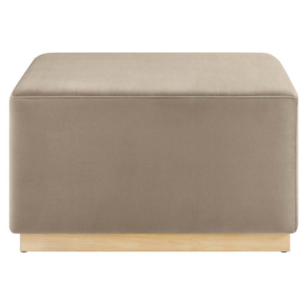 Tilden Taupe Velvet Upholstered Square Ottoman with Rubberwood Base