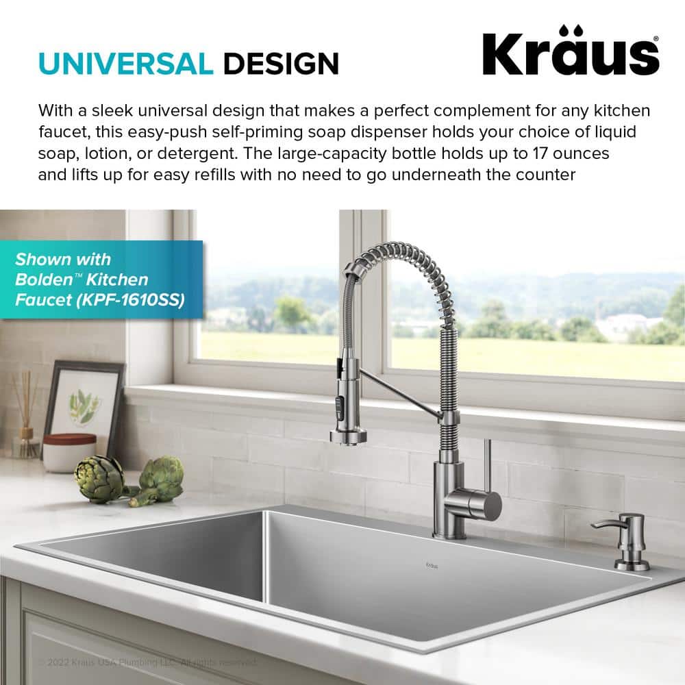 Stainless Steel Easy-Push Kitchen Soap and Lotion Dispenser