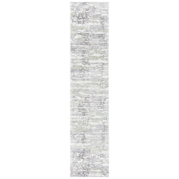 Century 2 ft. x 7 ft. Gray/Green Striped Watercolor Runner Rug