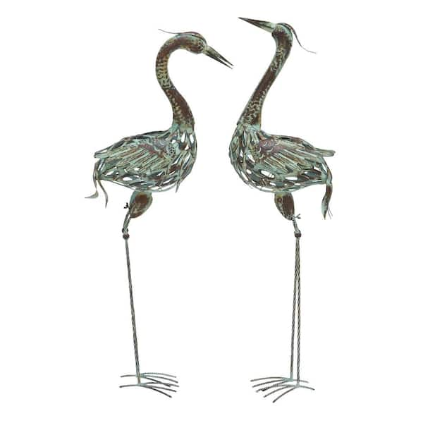 40 in. Oversized Metal Indoor Outdoor Crane Garden Sculpture (2- Pack)