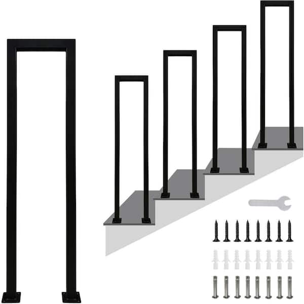 Angel Sar 35.4 in. x 7.87 in. Black Iron Stair Hand Rails, U Shaped Handrails Stair Railing Kit for Garden Loft Corridor (1-Pack)