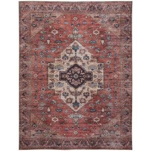 Machine Washable Brilliance Rust Mtc 8 ft. x 10 ft. Center Medallion Traditional Area Rug