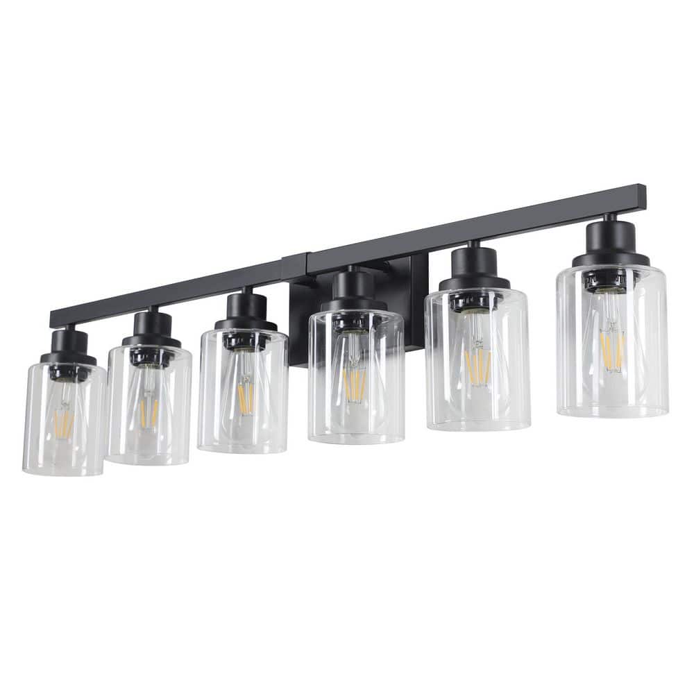 36.8 in. 6-Light Black Vanity Light with Clear Glass Shade price history on PriceWatchPro
