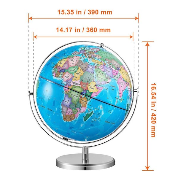SKYSHALO Rotating World Globe, 16.54 in. x 13 in. 330.2 mm, with