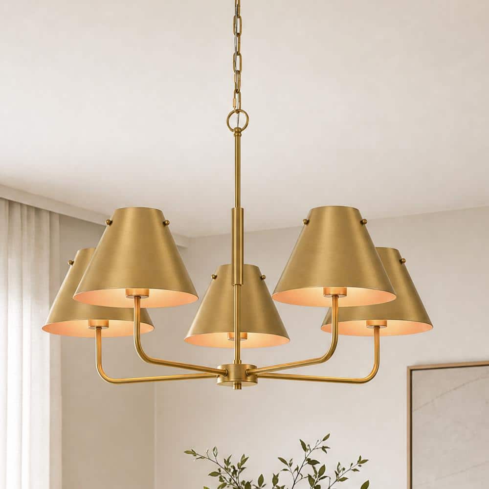 34 in. 5-Light Mid-century Modern Bell Antique Brass Kitchen Island Chandelier price history on PriceWatchPro