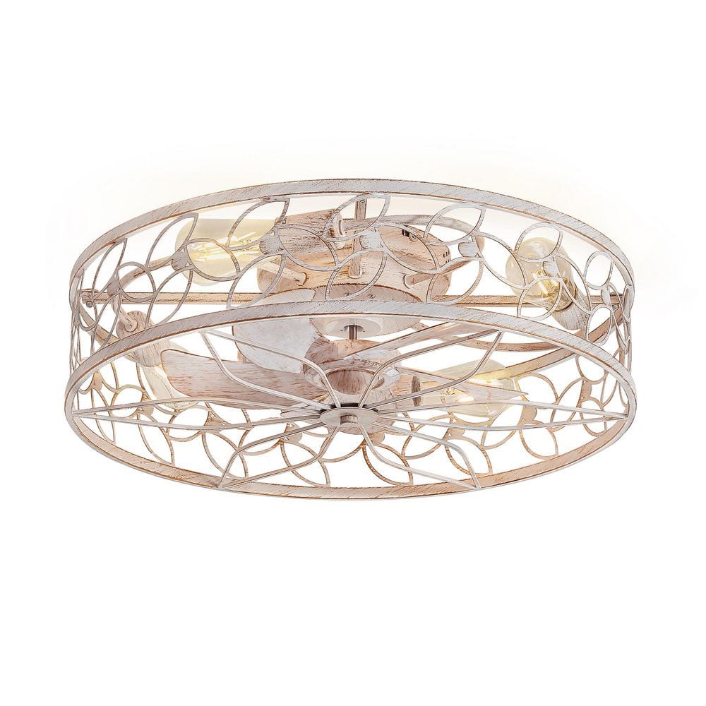 23 in. Indoor White Gold Flush Mount Caged Ceiling Fan with Light Kit and Remote Control price history on PriceWatchPro