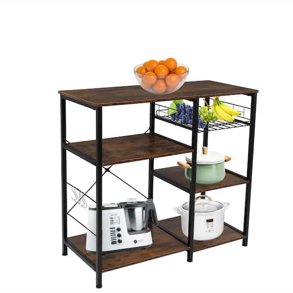 EasingRoom 3-Shelf Kitchen Microwave Cart, Baker's Rack,Microwave Oven  Stand, Mobile Kitchen Serving Cart with 10 Hooks for Living Room, Home,  Office, Black/White 