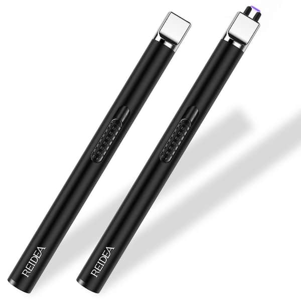 Afoxsos Windproof Obsidian Black Zinc Alloy Electronic Rechargeable USB Flameless Lighter Arc with Safe Button 2-Pack