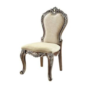 Beige and Brown Chenille Fabric Wooden Frame Side Dining Chair (Set of 2)