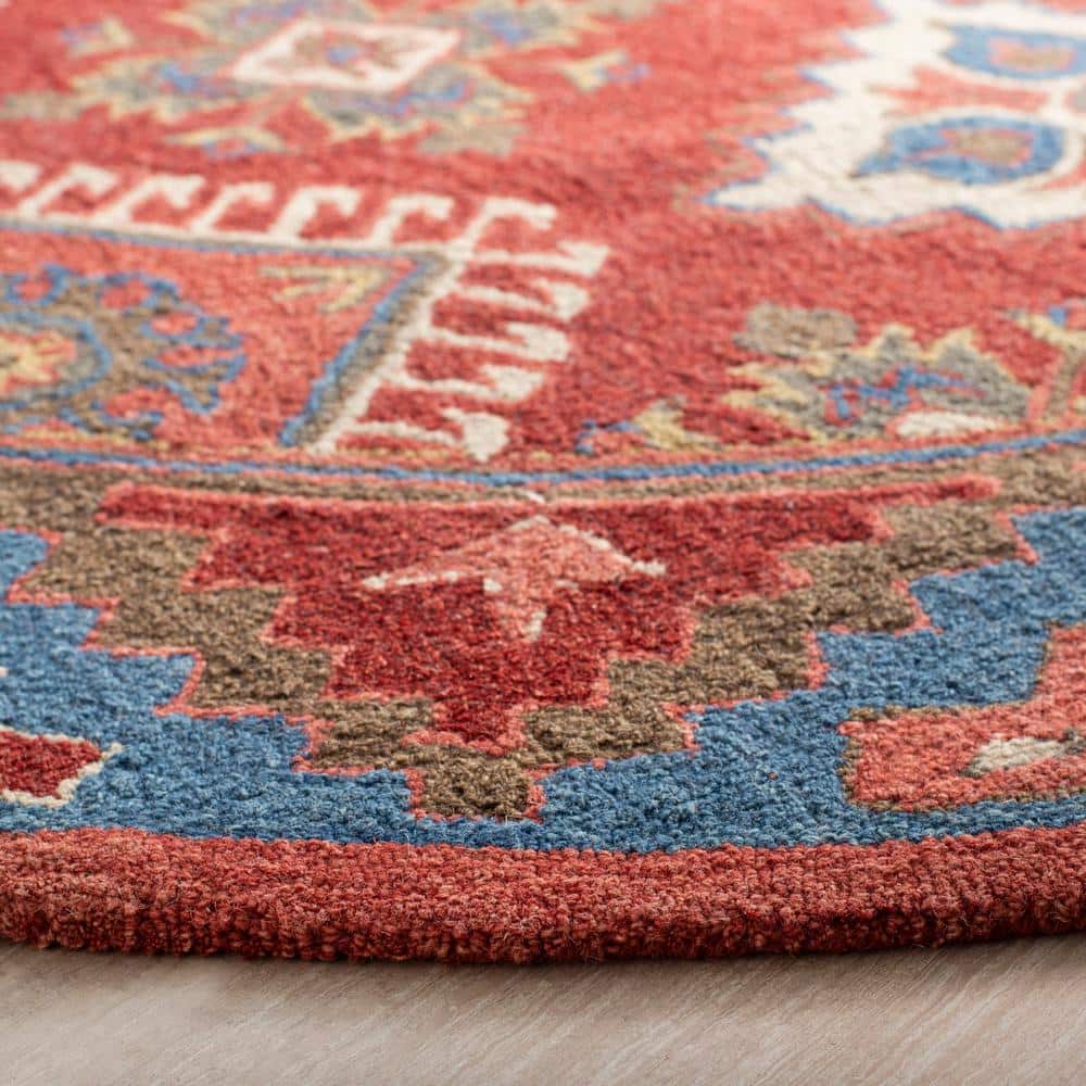 Handmade Red Tufted Wool 3' Round Area Rug