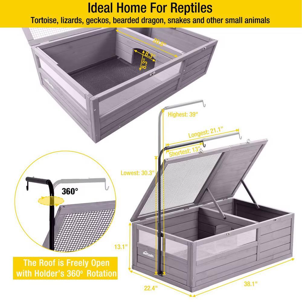 Large Gray Wooden Tortoise Habitat with Acrylic Sides