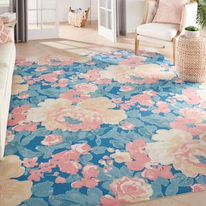 Sun N' Shade Blue 7 ft. x 10 ft. Floral Geometric Contemporary Indoor/Outdoor Area Rug