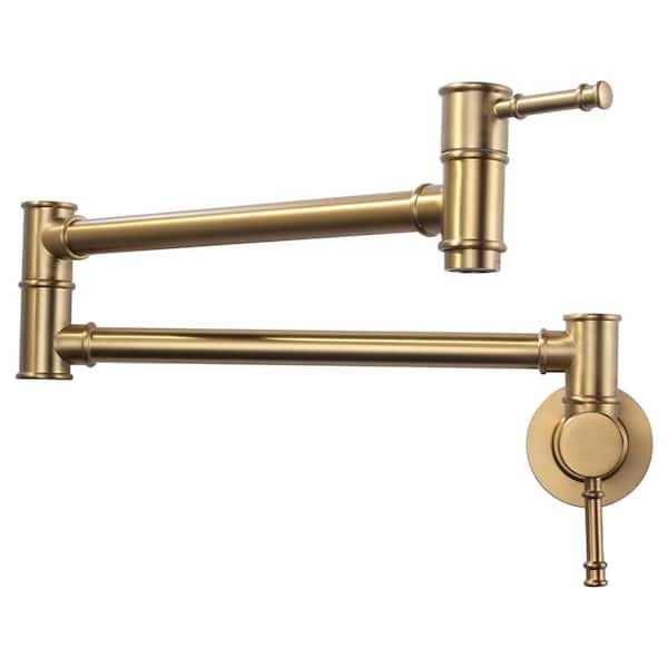 ARCORA Wall Mounted Folding Pot Filler with Double-Handle Stretchable Kitchen Faucet in Gold
