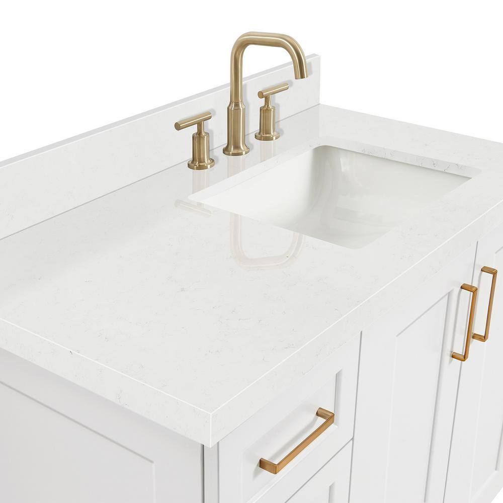 White Freestanding Single Basin Vanity with Gold Hardware