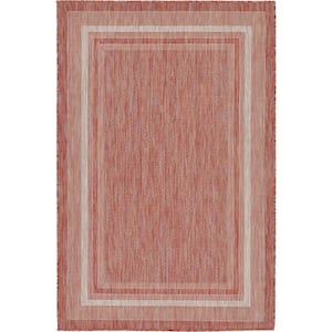 Outdoor Soft Border Rust Red 4' 0 x 6' 0 Area Rug