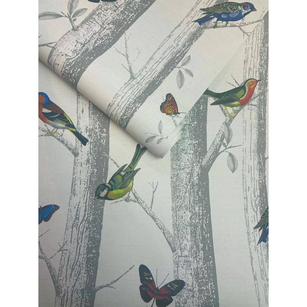 White and Gray Birds and Butterflies Wallpaper