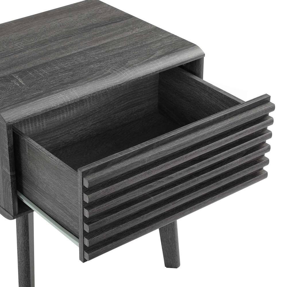 Mid-Century Modern Charcoal Wood Grain End Table with Storage