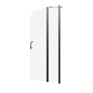 34 in. W x 58 in. H Frameless Pivot Hinged Tub Door in within Matte Black with Clear Tempered Glass
