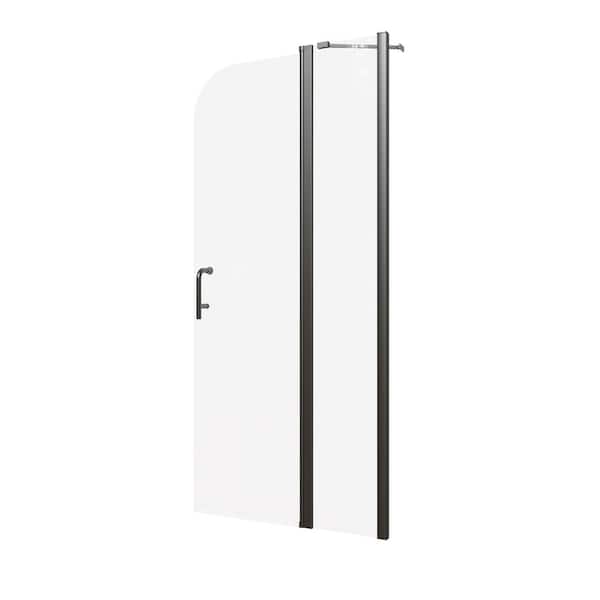 Lonni 34 in. W x 58 in. H Frameless Pivot Hinged Tub Door in within Matte Black with Clear Tempered Glass