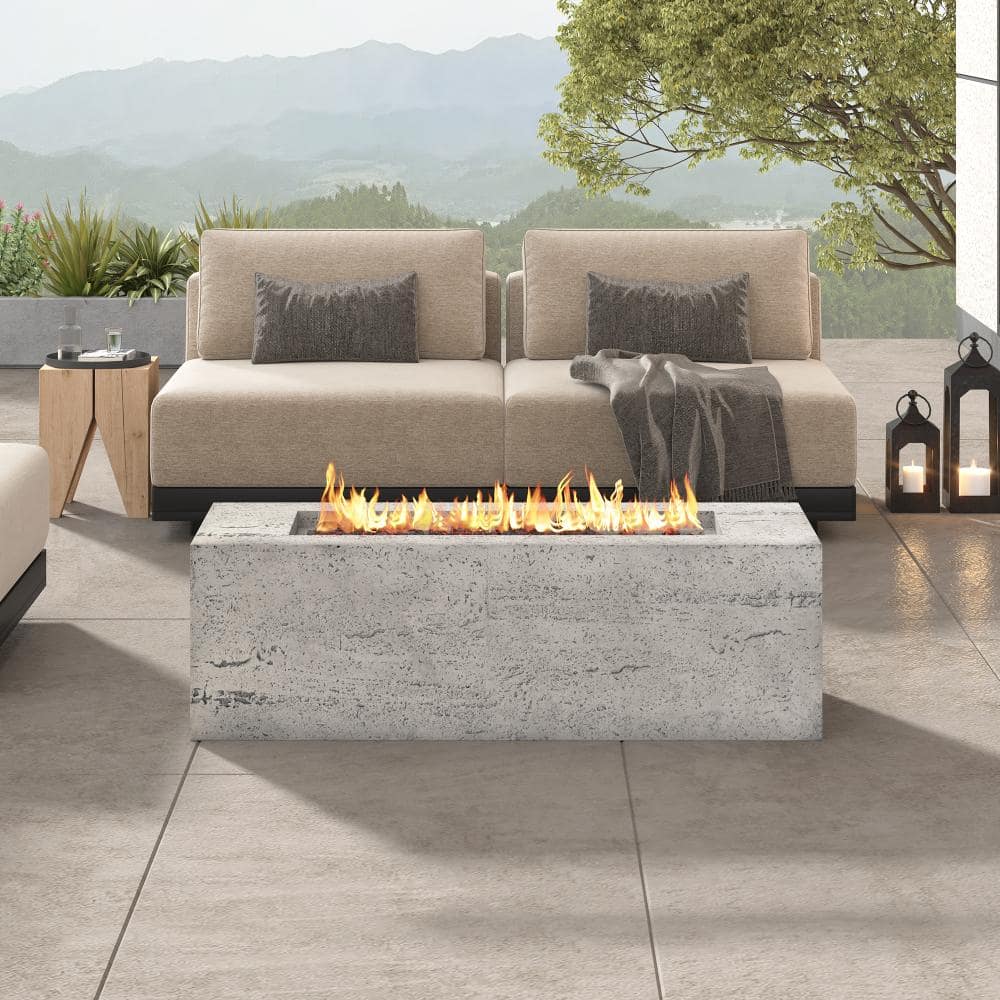 "41.9"" Outdoor Rectangular Propane Fire Pit Table 40,000 BTU with Stainless Steel Burner & Lava Rocks, Beige" price history on PriceWatchPro