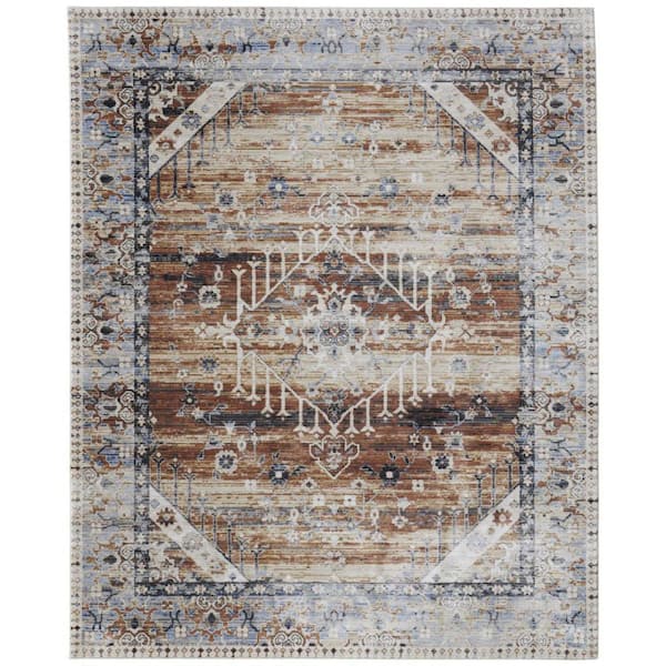 9 ft. x 13 ft. Ivory, Red, Blue Abstract Area Rug