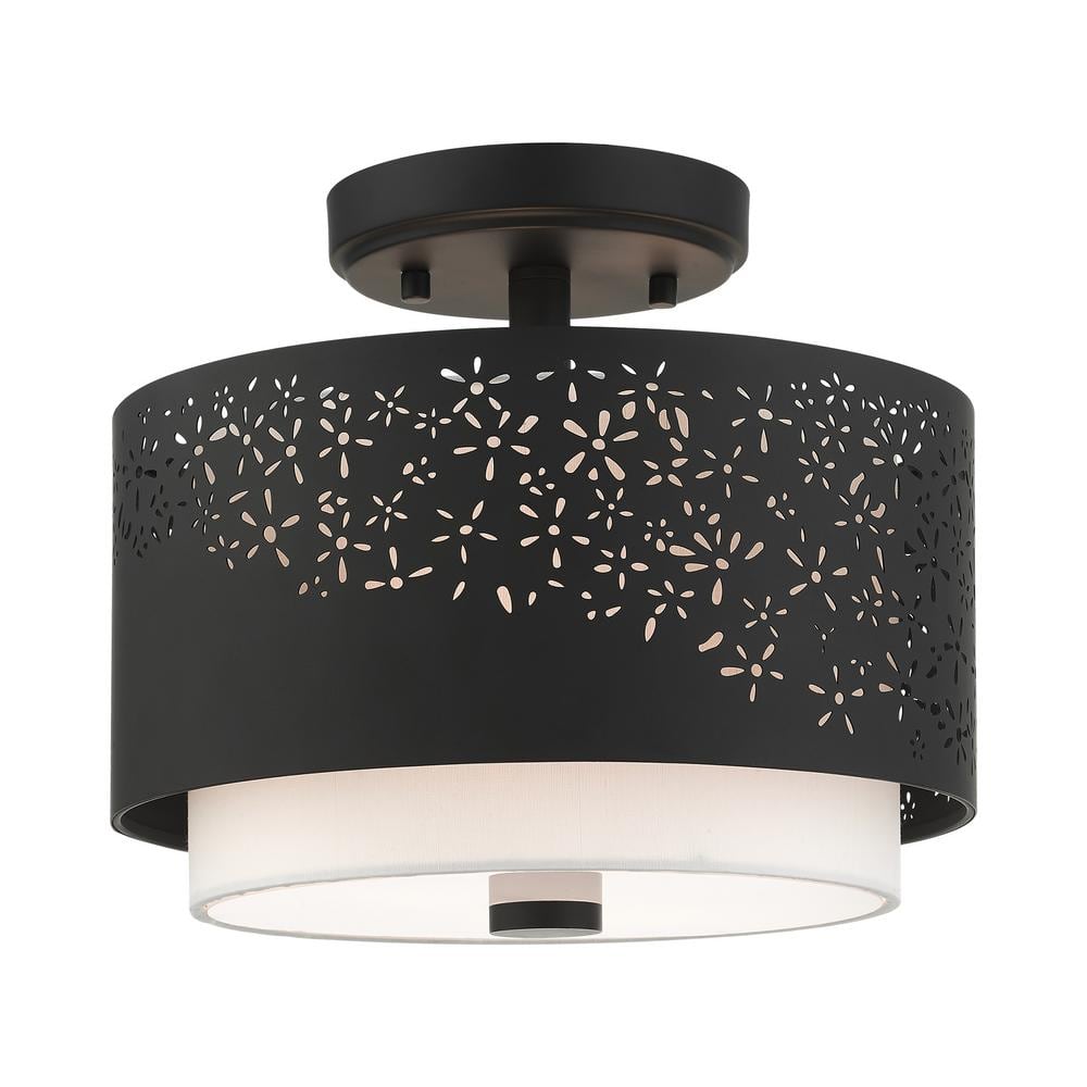 Black Steel Drum Semi-Flush Mount with Laser Cut Shade