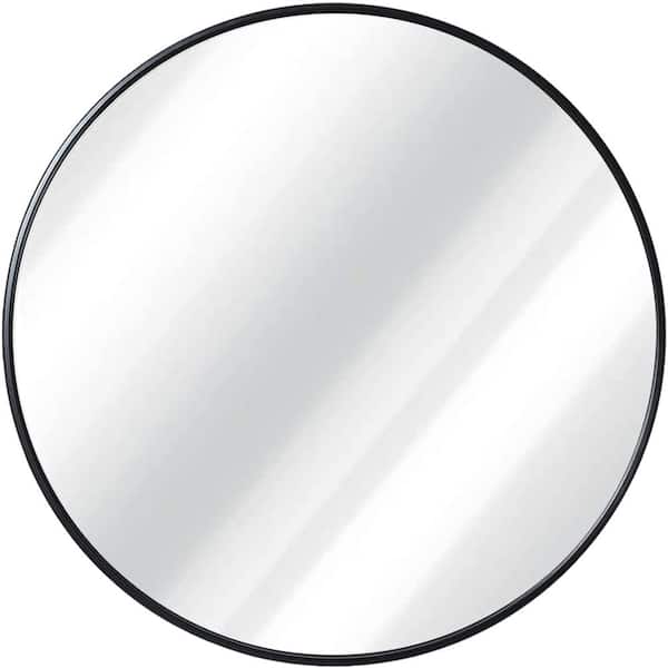 HUOVTR Sdkoa 31.9 in. H x 31.9 in. W Black Modern Style Metal Frame Round Mirror