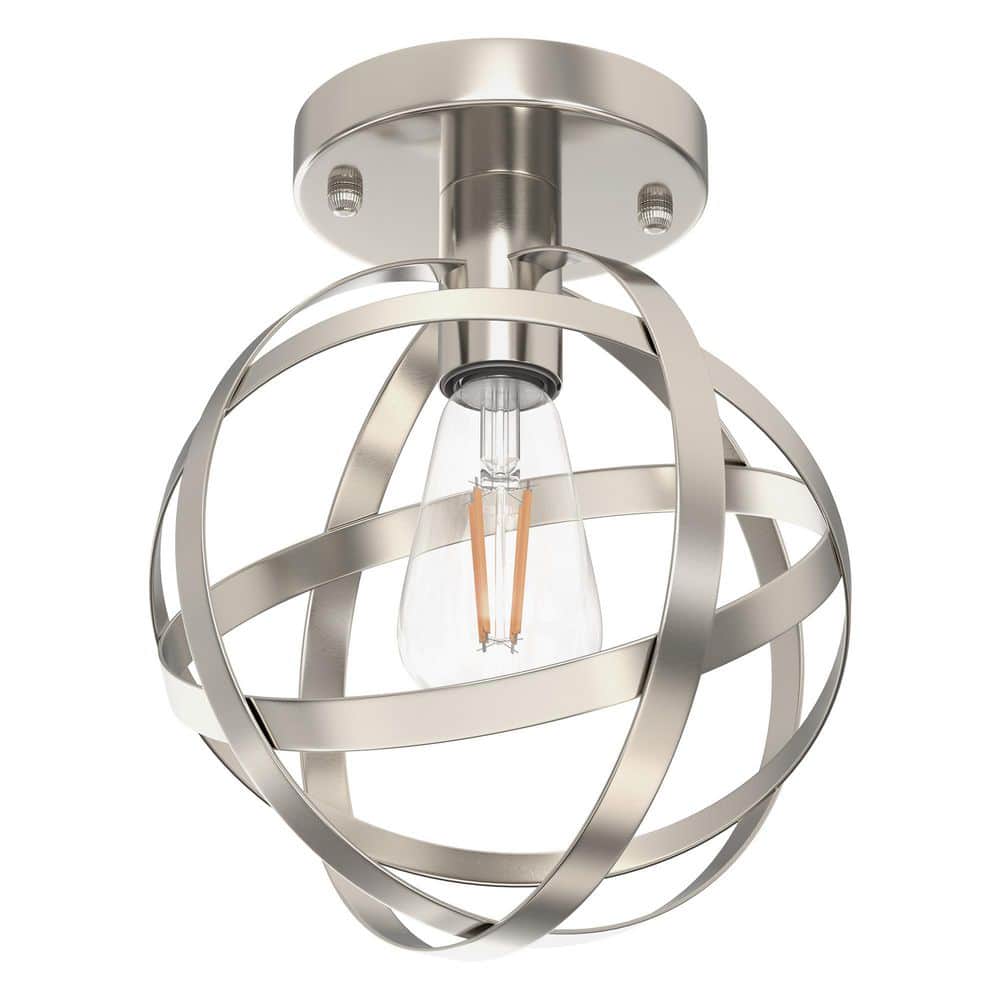 7.9 In. Brushed Nickel Globe Semi-Flush Mount Ceiling Light Fixture, Modern Metal Frame, E26 Base, Bulb Not Included price history on PriceWatchPro