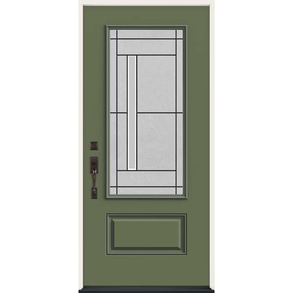 36 in. x 80 in. Right-Hand 3/4 Lite Decorative Glass Atherton Juniper Fiberglass Prehung Front Door