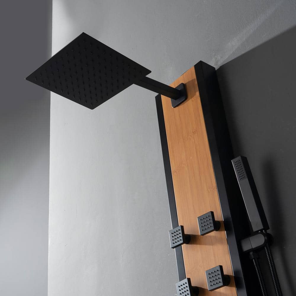 57'' Black and Bamboo Shower Panel System with Body Jets