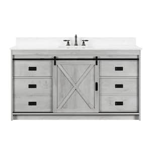 Rafter 60 in. W x 22 in. D Bath Vanity in White Wash with Carrara White Engineered Stone Vanity Top with White Sink