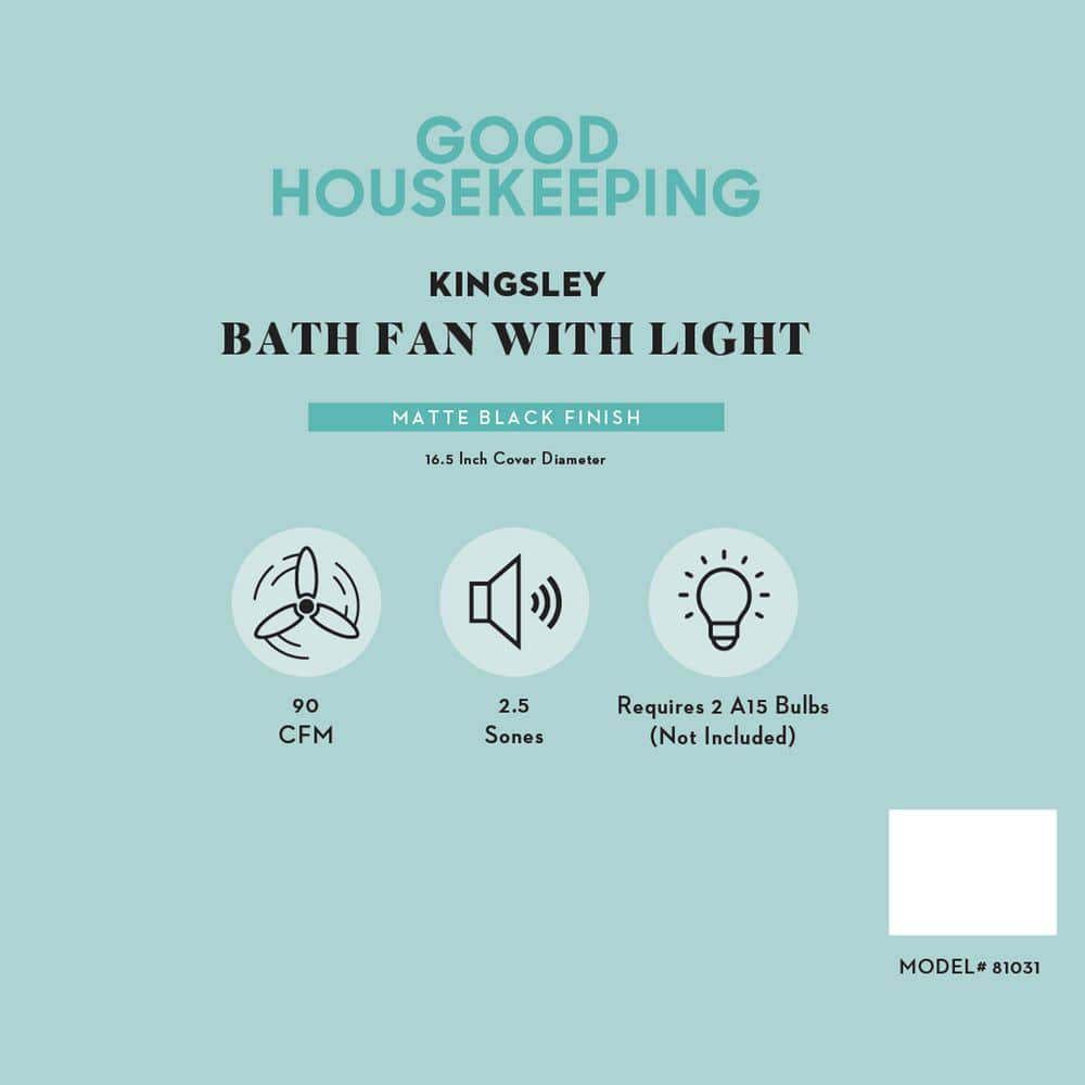 Kingsley Matte Black Decorative Bathroom Ventilation Exhaust Fan with Light