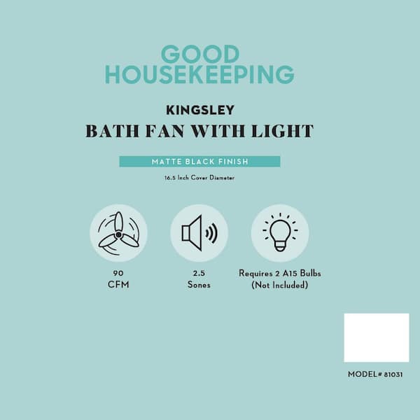 Kingsley 90 CFM Decorative Bathroom Exhaust Fan with Lighting in Matte Black Finish Kingsley 90 CFM Decorative Bathroom Exhaust Fan with Lighting in Matte Black Finish