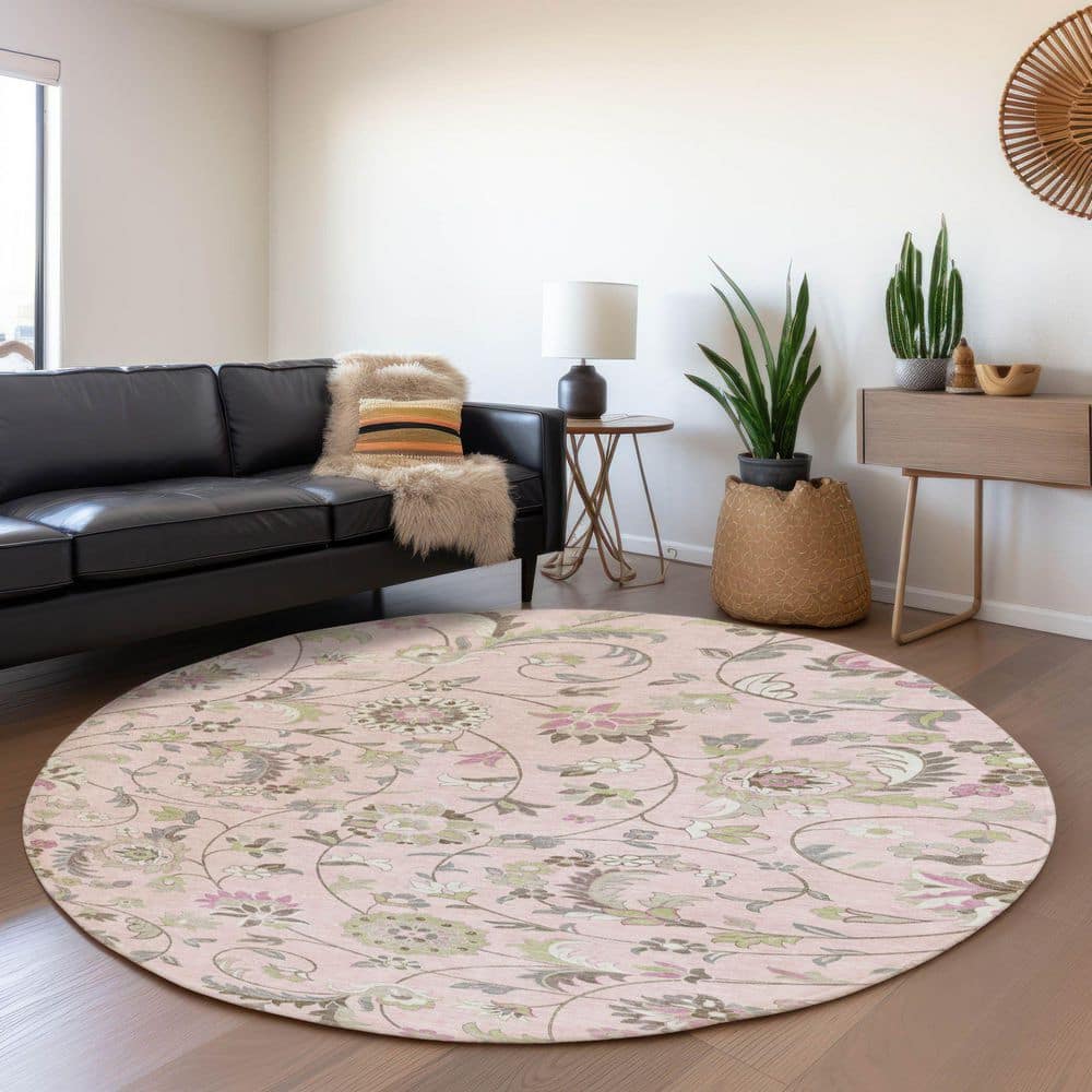Mayfield Premium Machine Washable Abstract AMF1006 Pink 8 ft. x 8 ft. Round Rug price history on PriceWatchPro