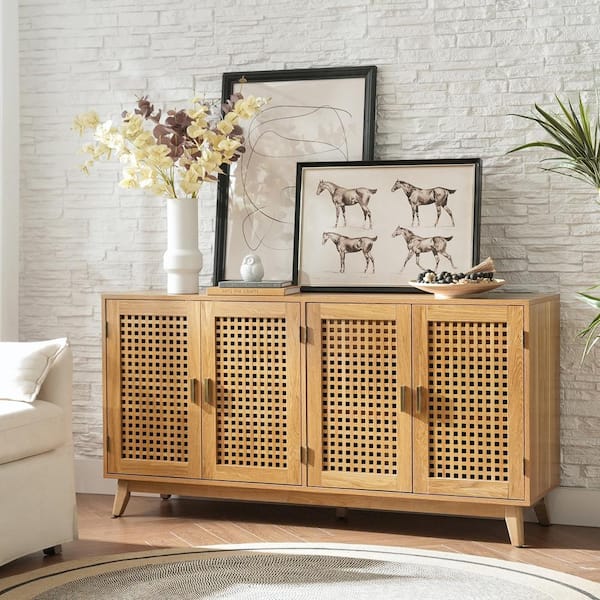 JAYDEN CREATION Eric Walnut Comtemperary 58 in. W Sideboard with Adjustable Shelves