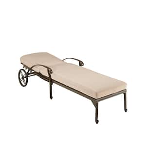 Capri Taupe Tan Brown Cast Aluminum Outdoor Chaise Lounge with Natural Tan Cushion