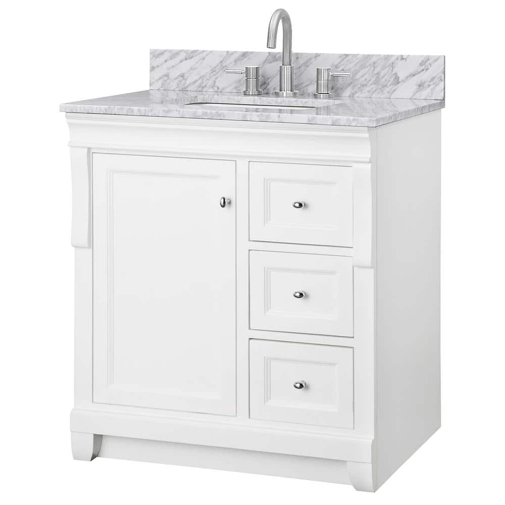 Naples 31 in. W x 22 in. D x 35 in. H Single Sink Freestanding Bath Vanity in White with White Marble Top -  Home Decorators Collection, NAWA3021D-ACR