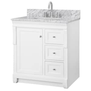 Naples 31 in. W x 22 in. D x 35 in. H Single Sink Freestanding Bath Vanity in White with White Marble Top