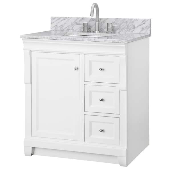 Home Decorators Collection Naples 31 in. Single Sink White Bath Vanity with Carrara White Marble Top (Assembled)