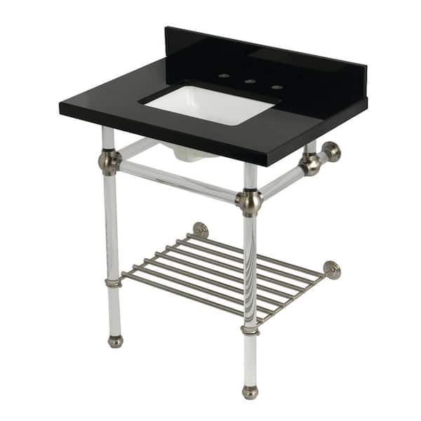 Kingston Brass Templeton 30 in. Granite Console Sink with Acrylic Legs in Black Granite/Brushed Nickel