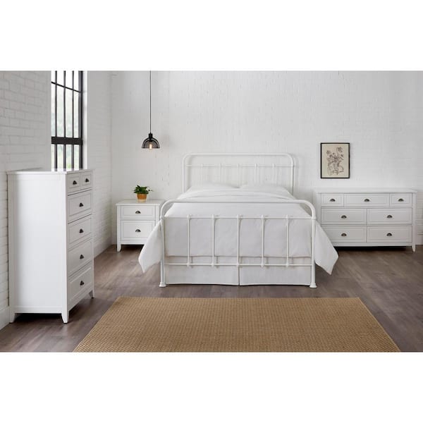 Stylewell Dorley Farmhouse White Metal, Farmhouse King Bed Frame With Headboard