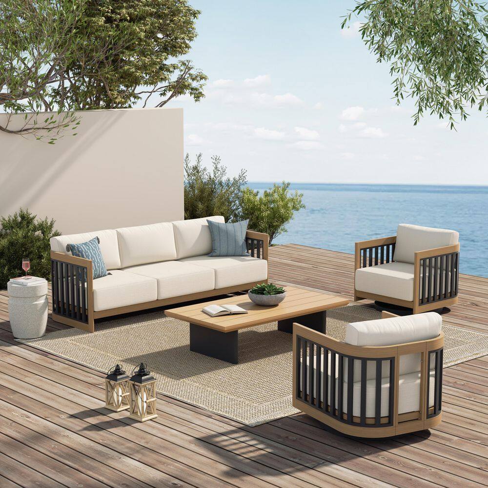 Sereno 4-Piece Swivel Aluminum Outdoor Conversation Set with White Cushion