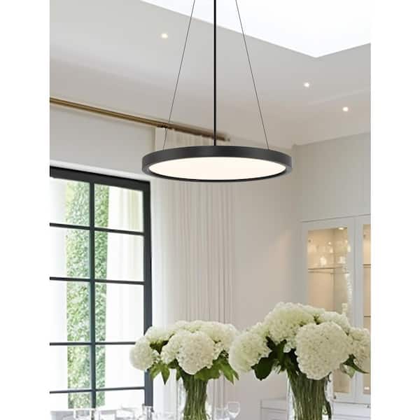 Vantage 150-Watt Integrated LED Black Geometric Pendant with White Acrylic Diffuser