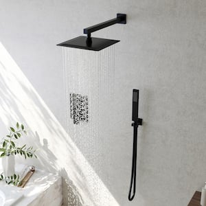 5-Spray Patterns with 10 in. Dual Wall Mount Shower Heads with Handheld in Matte Black (Valve Included)