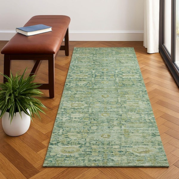 Mayfield Premium Machine Washable Abstract AMF1774 Aloe 2 ft. 3 in. x 7 ft. 6 in. Runner Rug